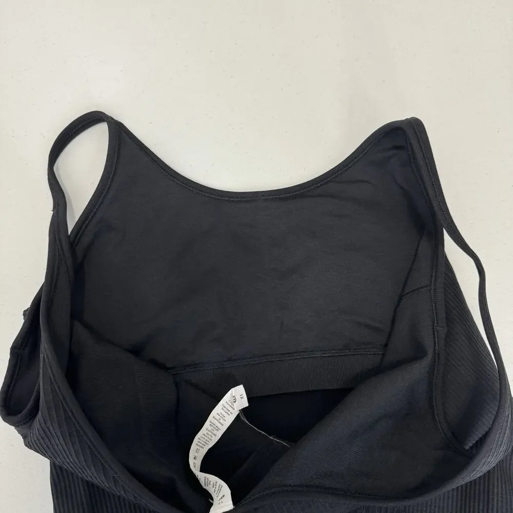 Lululemon Womens Top 12 Black Ebb to Street Bodysuit Rib Thong Back Built in Bra